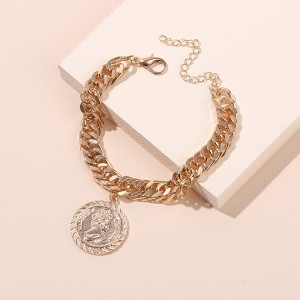 Hot Selling Gold Retro Portrait Tag Hand Jewelry Bracelet fashion new style Exaggerated Simple Thick Chain coin Bracelet 2020