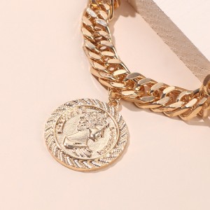 Hot Selling Gold Retro Portrait Tag Hand Jewelry Bracelet fashion new style Exaggerated Simple Thick Chain coin Bracelet 2020