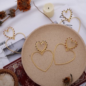 2020 New Fashion Enamel Dots Filled Double Heart Love Earrings Ladies Exaggerated Fashion Party’s Big Gold Earring